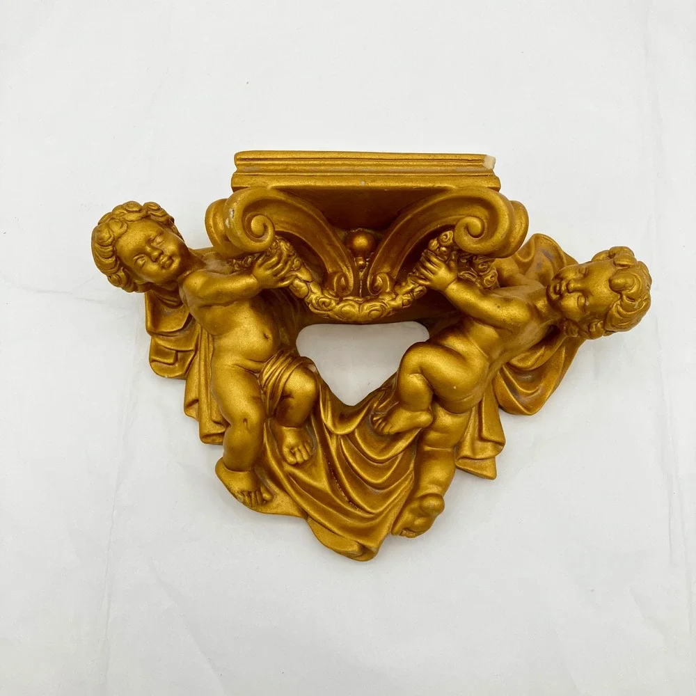 The Import Collection Wall Shelf Cherub Sconce 8x6 Gold Baroque Vintage